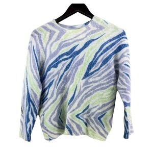 Bartolini Italy Mohair Alpaca Zebra Print Sweater Blue Green Purple Womens M